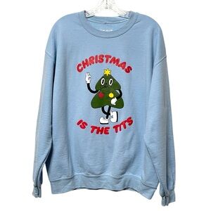 Blue Christmas Graphic Crew Sweatshirt L